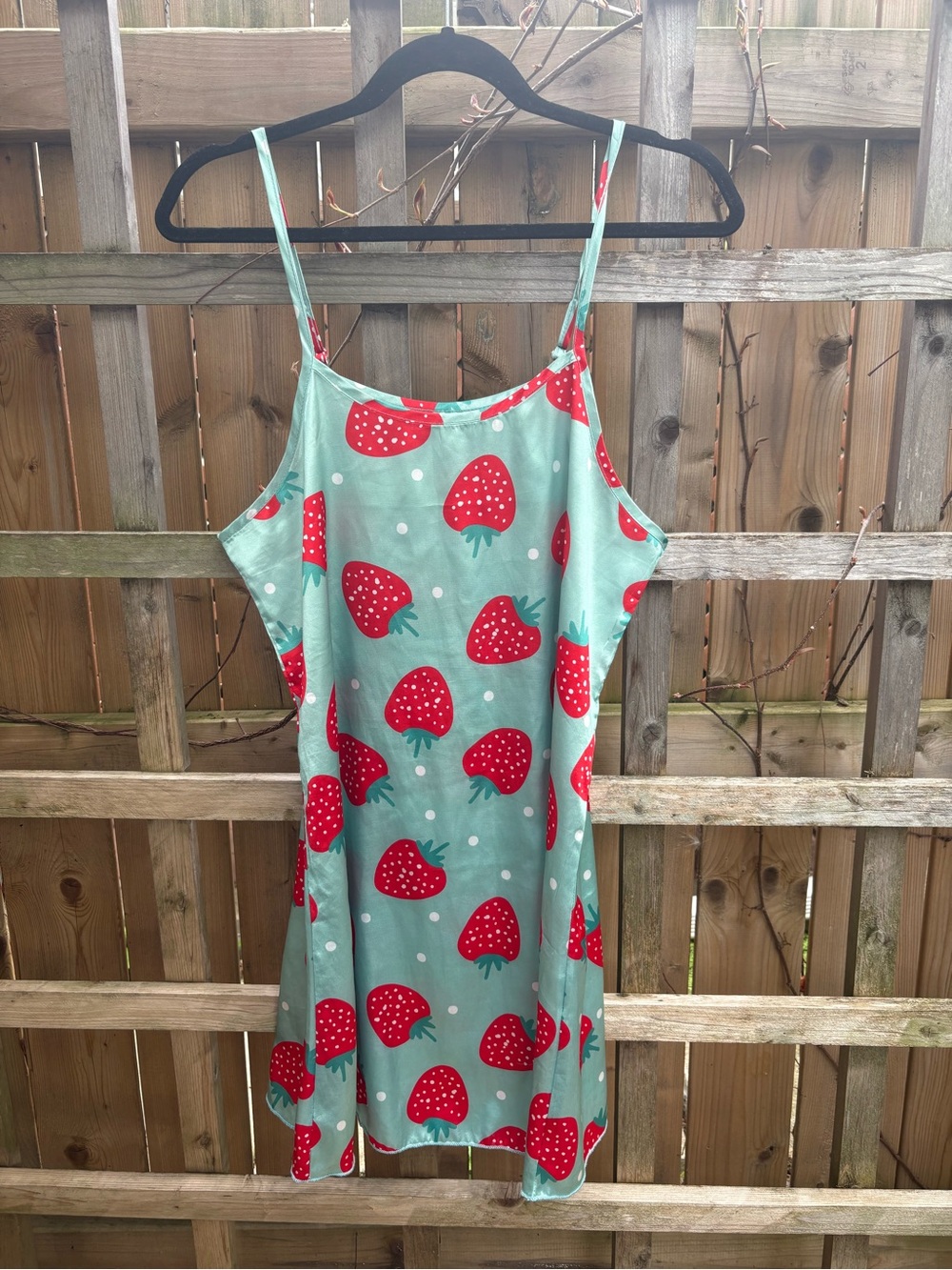Vintage Mint Slip Dress with Red Strawberry Print